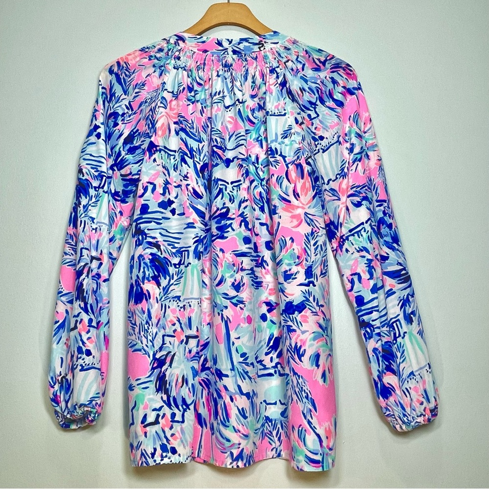 LILLY PULITZER Elsa Blouse Cabana Cocktail 100% Silk Size Small SEE MEASUREMENTS - Picture 2 of 7